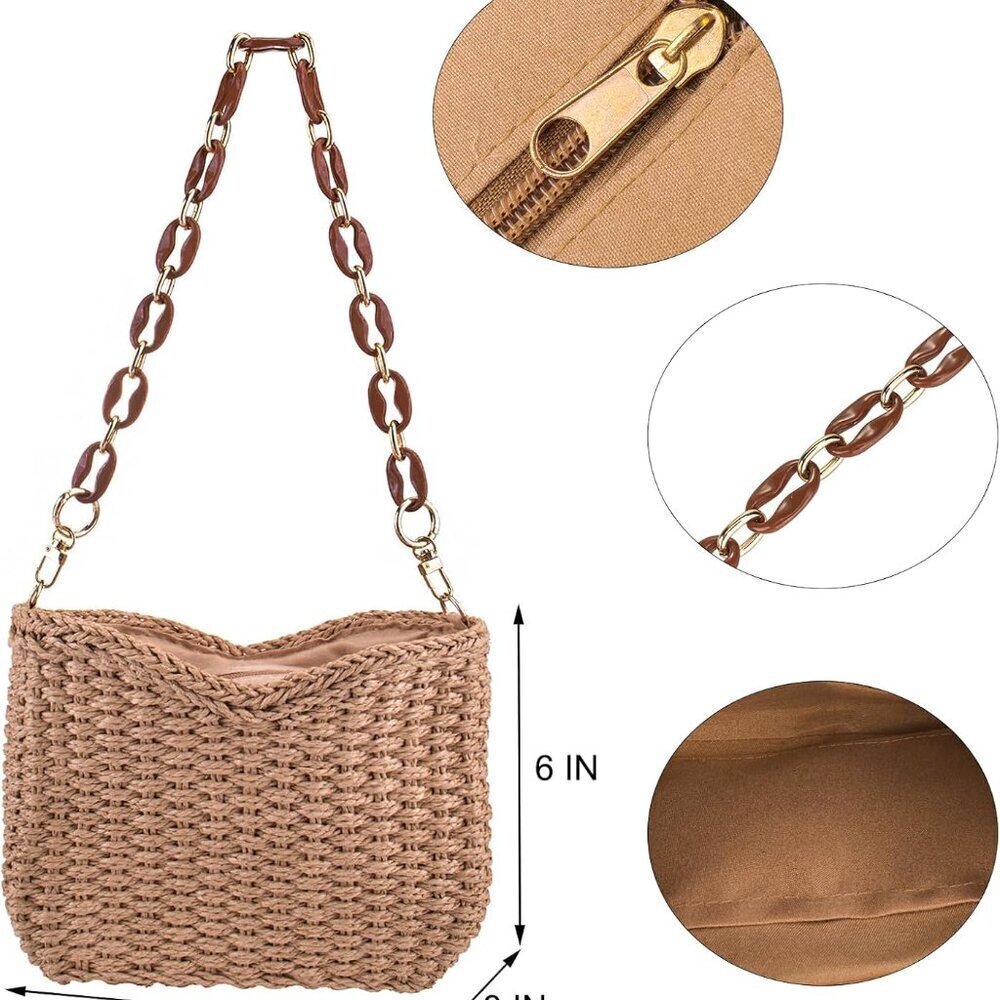 Small Handmade Straw Bag for Women Natural Summer Beach Shoulder Crossbody - Picture 2 of 7